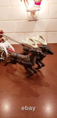 Vintage Cast Iron Santa Sleigh and Reindeer on Wheels Pull Toy BEST PRICE