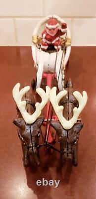 Vintage Cast Iron Santa Sleigh and Reindeer on Wheels Pull Toy BEST PRICE