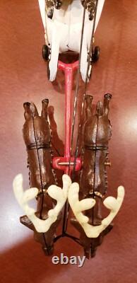 Vintage Cast Iron Santa Sleigh and Reindeer on Wheels Pull Toy BEST PRICE