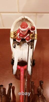 Vintage Cast Iron Santa Sleigh and Reindeer on Wheels Pull Toy BEST PRICE