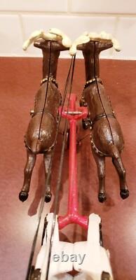 Vintage Cast Iron Santa Sleigh and Reindeer on Wheels Pull Toy BEST PRICE