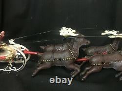 Vintage Cast Iron Santa and 8 Reindeer Sleigh BEAUTIFUL