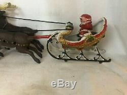 Vintage Cast Iron Santa and 8 Reindeer Sleigh BEAUTIFUL
