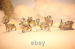 Vintage Cazenovia Sterling Silver Christmas Sleigh & 5 Reindeer Vixen Cupid Comt
