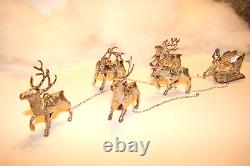 Vintage Cazenovia Sterling Silver Christmas Sleigh & 5 Reindeer Vixen Cupid Comt