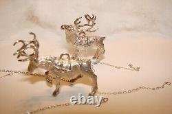 Vintage Cazenovia Sterling Silver Christmas Sleigh & 5 Reindeer Vixen Cupid Comt
