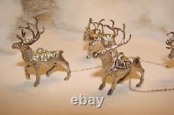 Vintage Cazenovia Sterling Silver Christmas Sleigh & 5 Reindeer Vixen Cupid Comt