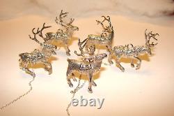Vintage Cazenovia Sterling Silver Christmas Sleigh & 5 Reindeer Vixen Cupid Comt