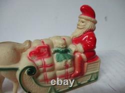 Vintage Celluloid Christmas Santa Claus w Toys in Sleigh w Reindeer