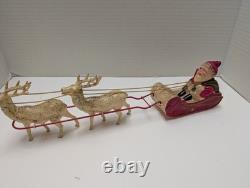 Vintage Celluloid Santa Claus Sitting in Sleigh Pulled by Set of 2 Reindeer