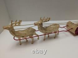 Vintage Celluloid Santa Claus Sitting in Sleigh Pulled by Set of 2 Reindeer