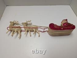 Vintage Celluloid Santa Claus Sitting in Sleigh Pulled by Set of 2 Reindeer