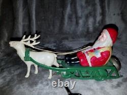 Vintage Celluloid Santa & Reindeer WithMetal Sleigh Wind Up Toy