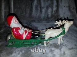 Vintage Celluloid Santa & Reindeer WithMetal Sleigh Wind Up Toy