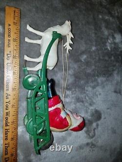 Vintage Celluloid Santa & Reindeer WithMetal Sleigh Wind Up Toy