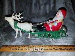 Vintage Celluloid Santa & Reindeer WithMetal Sleigh Wind Up Toy
