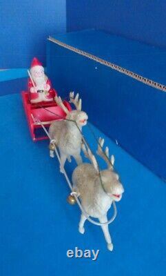 Vintage Celluloid Santa Sleigh & 2 Reindeer- Japan