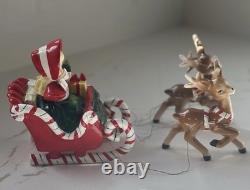 Vintage Ceramic Lefton Candy Cane Shopper Girl In Sleigh With 2 Reindeer READ
