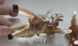 Vintage Ceramic Lefton Candy Cane Shopper Girl In Sleigh With 2 Reindeer READ