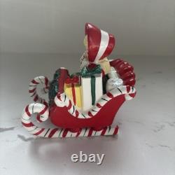 Vintage Ceramic Lefton Candy Cane Shopper Girl In Sleigh With 2 Reindeer READ
