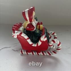 Vintage Ceramic Lefton Candy Cane Shopper Girl In Sleigh With 2 Reindeer READ