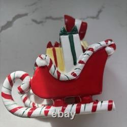Vintage Ceramic Lefton Candy Cane Shopper Girl In Sleigh With 2 Reindeer READ