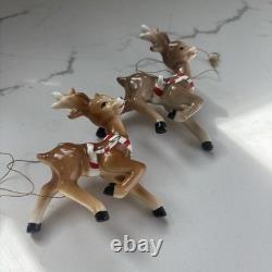 Vintage Ceramic Lefton Candy Cane Shopper Girl In Sleigh With 2 Reindeer READ