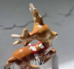 Vintage Ceramic Lefton Candy Cane Shopper Girl In Sleigh With 2 Reindeer READ