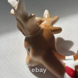 Vintage Ceramic Lefton Candy Cane Shopper Girl In Sleigh With 2 Reindeer READ