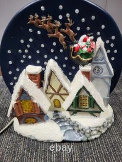 Vintage Ceramic Lighted Alpine Village Santa Sleigh Reindeers Merry Christmas