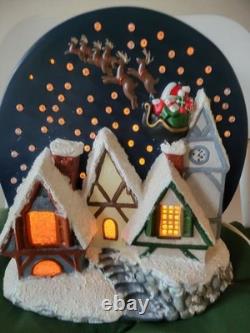 Vintage Ceramic Lighted Alpine Village Santa Sleigh Reindeers Merry Christmas
