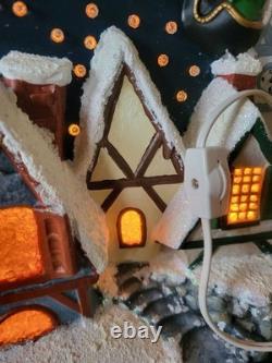 Vintage Ceramic Lighted Alpine Village Santa Sleigh Reindeers Merry Christmas