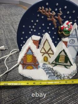 Vintage Ceramic Lighted Alpine Village Santa Sleigh Reindeers Merry Christmas