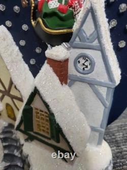 Vintage Ceramic Lighted Alpine Village Santa Sleigh Reindeers Merry Christmas