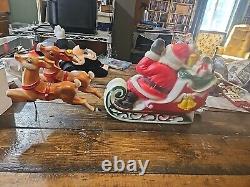 Vintage Christmas 1970 EMPIRE Santa's Sleigh 2 Reindeer LIGHTED Blow Mold EXCE