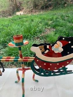 Vintage Christmas 5 Candle Lg CandelabraSantaSleighReindeerHand Painted 31