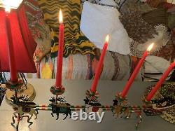 Vintage Christmas 5 Candle Lg CandelabraSantaSleighReindeerHand Painted 31