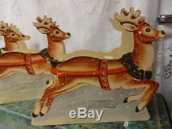 Vintage Christmas 8 Reindeers Santa's Sleigh Die-Cut Scrap