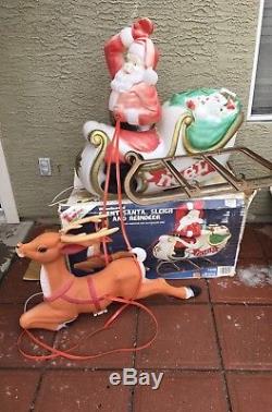 Vintage Christmas Blow Mold Empire Giant Santa Sleigh Reindeer Yard Display