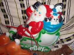 Vintage Christmas Blow Mold Lighted Santa /Sleigh and Reindeer EMPIRE