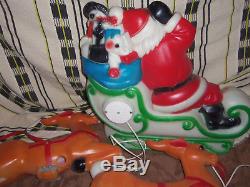 Vintage Christmas Blow Mold Lighted Santa /Sleigh and Reindeer EMPIRE
