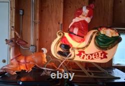 Vintage Christmas Blow Mold Santa Claus Sleigh Reindeer LOCAL PICKUP