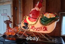 Vintage Christmas Blow Mold Santa Claus Sleigh Reindeer LOCAL PICKUP