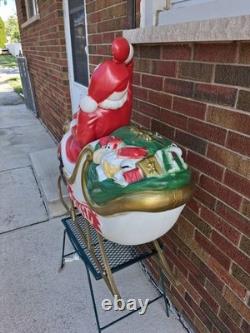 Vintage Christmas Blow Mold Santa Claus Sleigh Reindeer LOCAL PICKUP