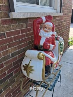 Vintage Christmas Blow Mold Santa Claus Sleigh Reindeer LOCAL PICKUP