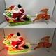 Vintage Christmas Blow Mold Santa's Sleigh 2 Reindeer Lights Up 1970 Empire