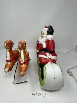 Vintage Christmas Blow Mold Santa's Sleigh 2 Reindeer Lights Up 1970 Empire