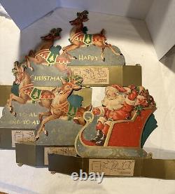 Vintage Christmas Cardboard Die Cut Santa Sleigh And Reindeer 3D See Pics