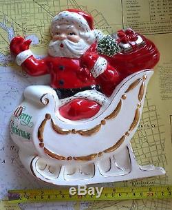 Vintage Christmas Ceramic Wall Hanging Santa Claus Sleigh & Reindeer