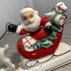 Vintage Christmas Figurine Noel Santa Sleigh Reindeer Candlestick Relco Japan